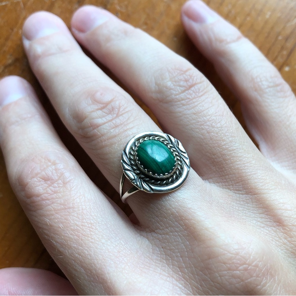 Vintage Malachite Ring Size 7.0 Sterling Silver